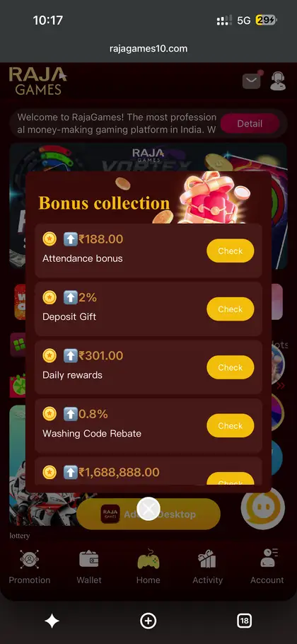 Raja Game bonus offer screen - Raja Game gallery screenshot 15